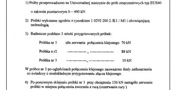 Próba wytrzymałościowa złącza